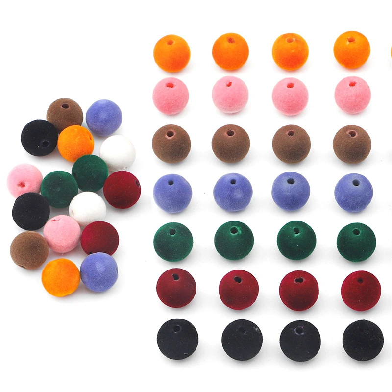 14mm Flocking Round Ball Beads Velvet Acrylic Spacer Beads for DIY Charm Necklace Bracelet Earring Handmade Jewelry Making