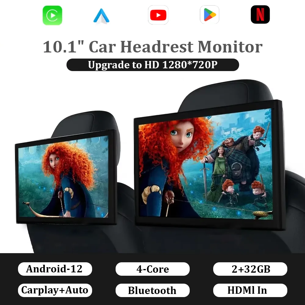 Rear Seat Multimedia Player Android 12 10.1 Inch Car Headrest Monitor MP5 Player Mirror Link Android APP Media Entainment Syste