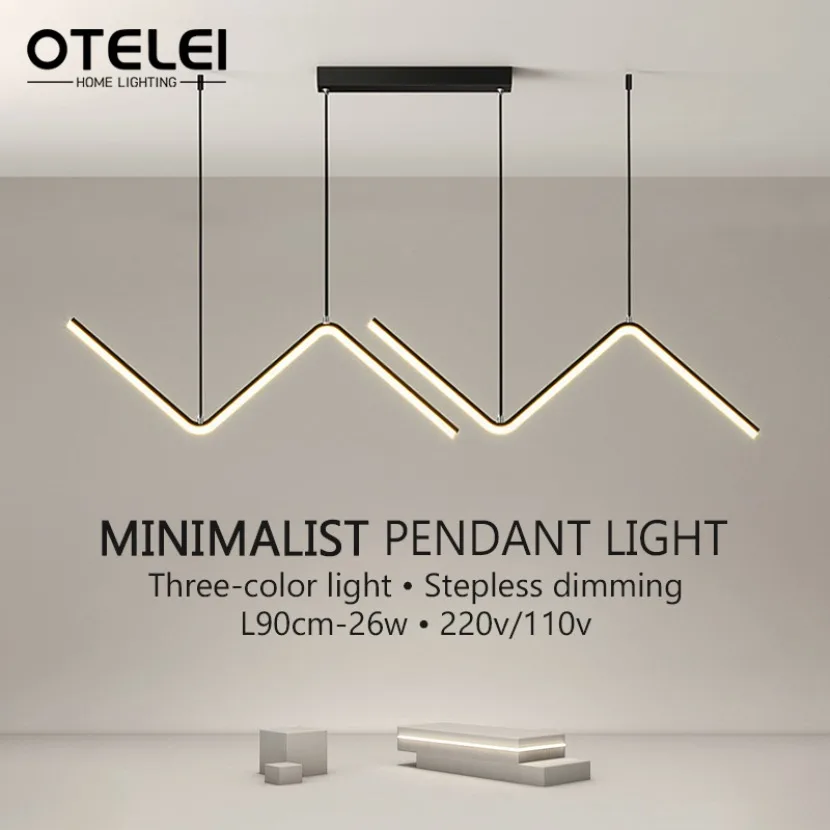 

LED Line Pendant Light Black Gold Aluminum Room Decor Droplight Remote Dimming Dining Living Room Kitchen Office Chandelier
