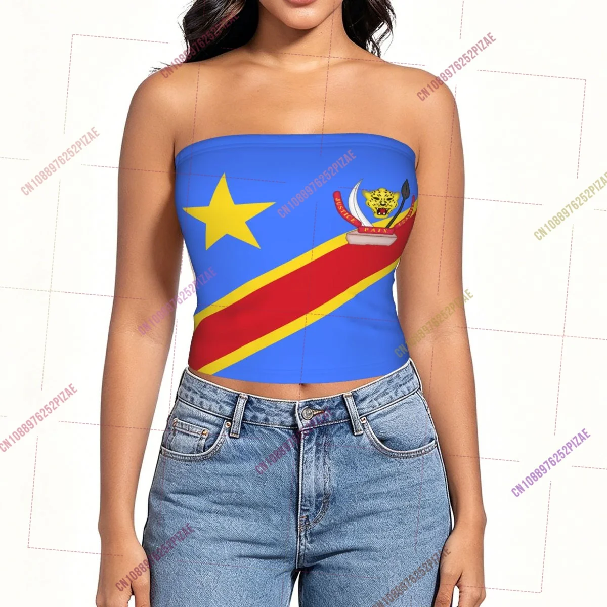 Democratic Republic Of Congo Flag Shoulder Strapless Tube Top Sleeveless Slim Fit Cropped Tank Tops Casual Summer Basic Y2k