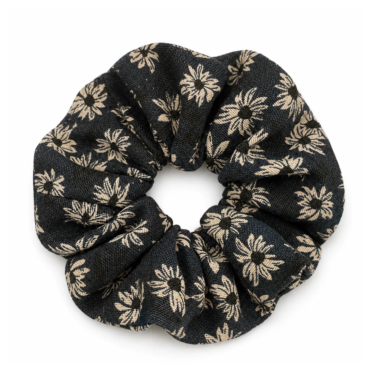 deep-charcoal-cream-daisy-rustic-wide-ruffled-hair-scrunchie