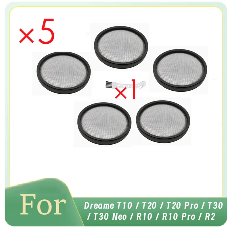 A21F-5 Pcs Filter With 1 Cleaning Brush For Dreame T10 / T20 / T20 Pro / T30 / T30 Neo / R10 / R10 Pro / R20 Vacuum