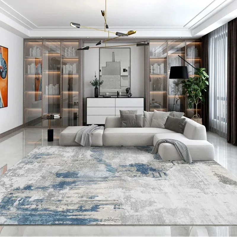 Contemporary Distressed Abstract Large Rug, Muted Blue Grey Wash Texture Pattern Floor Carpet for Living Room Bedroom
