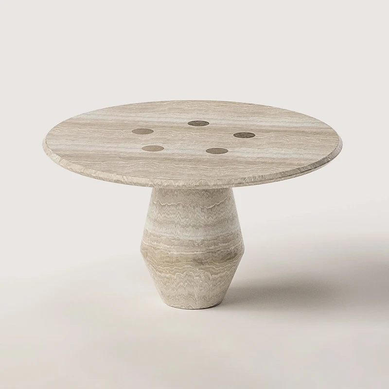 

S@ New Design Wabi-sabi Home Furniture Round Beige Travertine Finish Dining Table