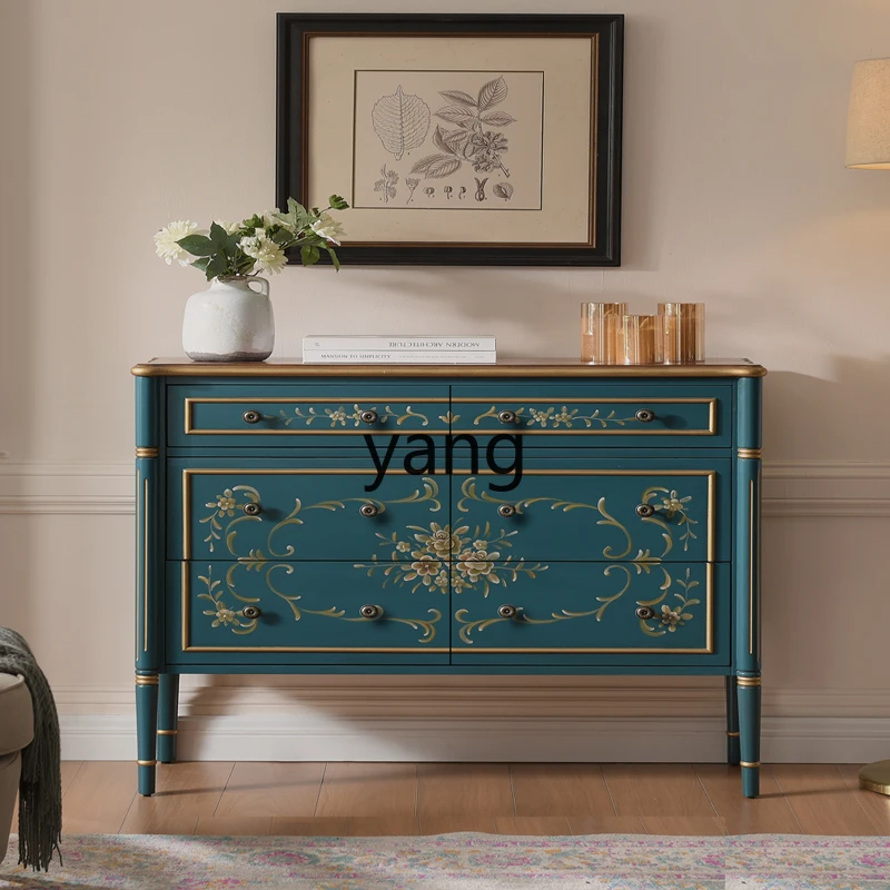 LMMM  solid wood chest, living room storage, bedroom, bedside cabinet, retro painting