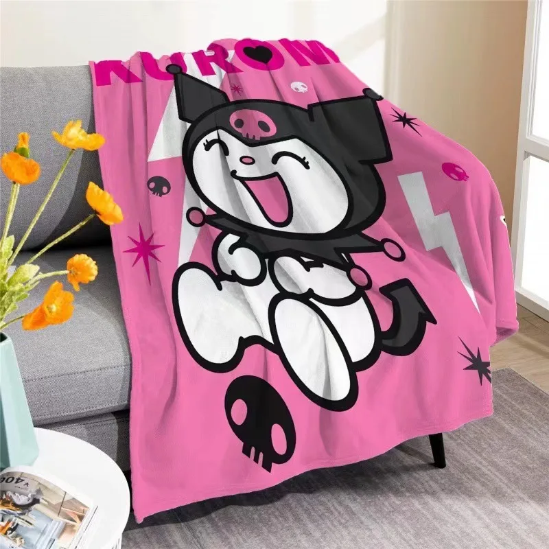 Anime Kuromi Hello Kitty Plush Blanket Sanrio Cinnamoroll Flannel Blanket Sofa Lunch Break Bedroom Soft Blanket Halloween Gift