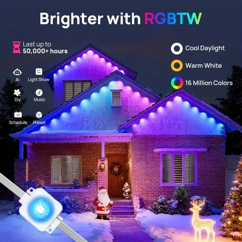 APP Smart Eaves RGBIC String Lights Bluetooth Google Speaker Control Outdoor Eave Decor Light Waterproof Music Sync Holiday