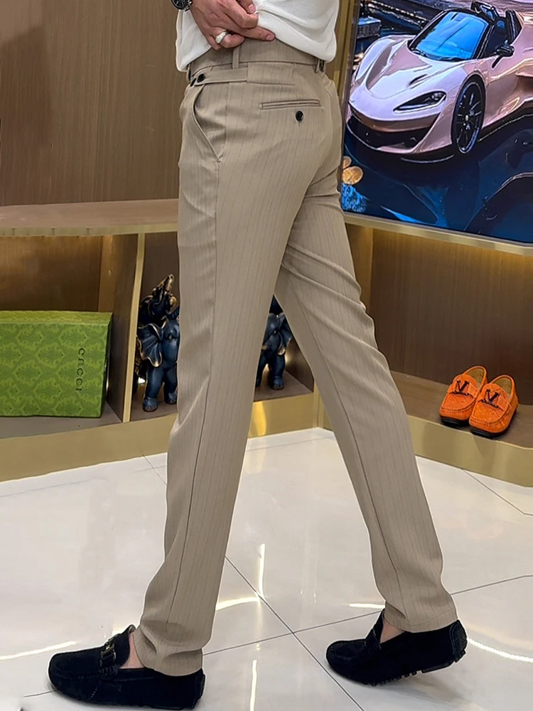 

Slim Fit Striped Busin Men's Pants Winter Faion Korean Sle Straight Leg Casual Trousers No Ironing Required