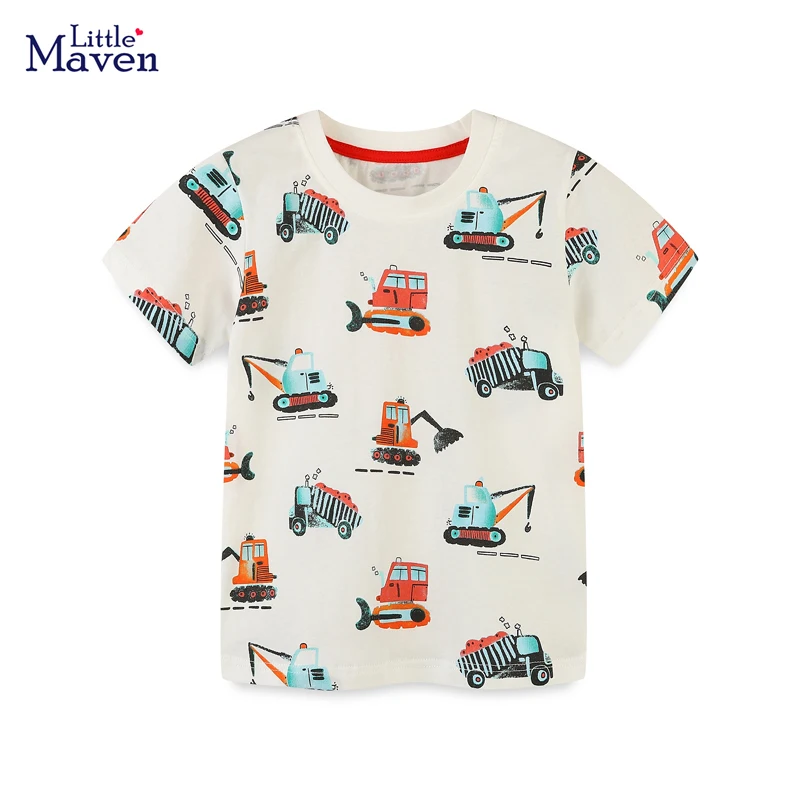 Little maven Fashion New Summer Tops Children's Clothing T-shirts Cartoon Excavator Infant Baby Boys Kids Clothes