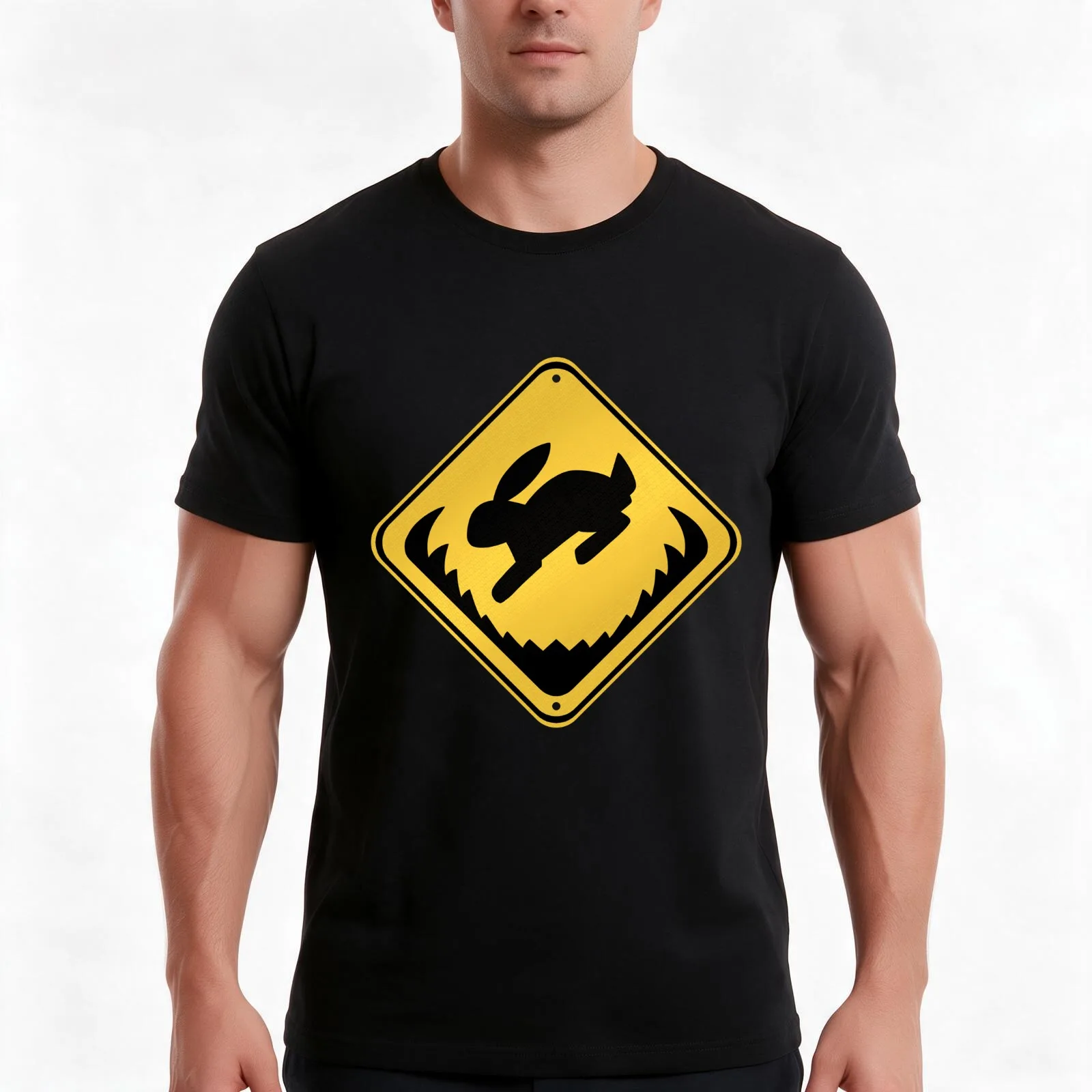 Never Found Hazard Sign T-Shirt, Summer Casual Cotton Tee, Oversized Streetwear Tops, Vintage Graphic Print, Unisex Men Women