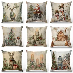 1PCS Christmas Snowman Printed Pillow Cover New Home Sofa Cushion Case Christmas Decoration
