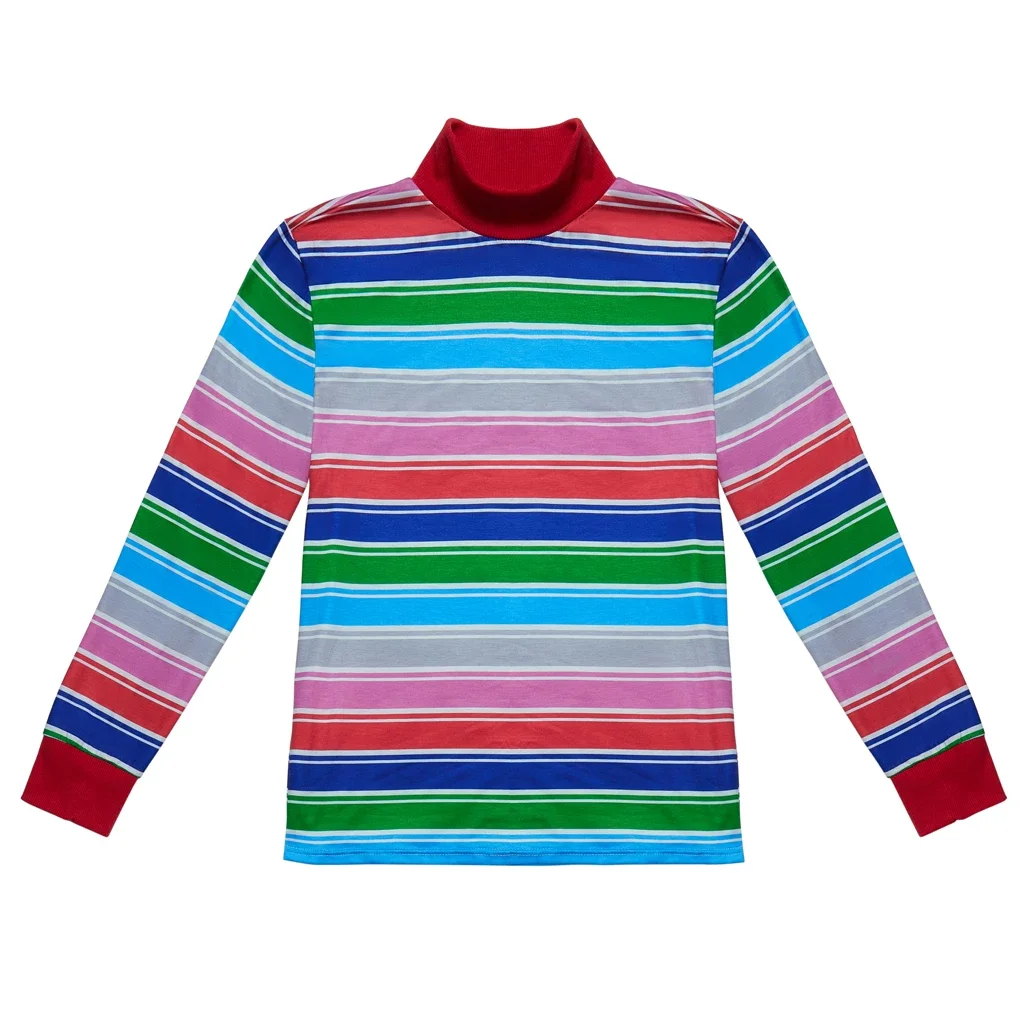 

Chucky Cosplay Horror Movie Character Costume For Men Colorful Striped T-Shirt Halloween Carnival Party Rainbow Tops Sweatshirt