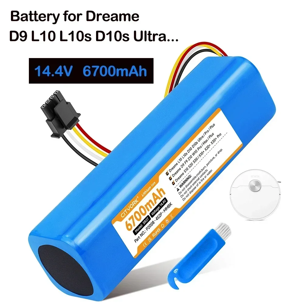 14.4V 6700mAh P2008-4S2P-MMBK Replacement Battery for Dreame D9 L10 F9 L10s Ultra D10s Z10 W10 Pro Plus S10 X10 X20 Accessories