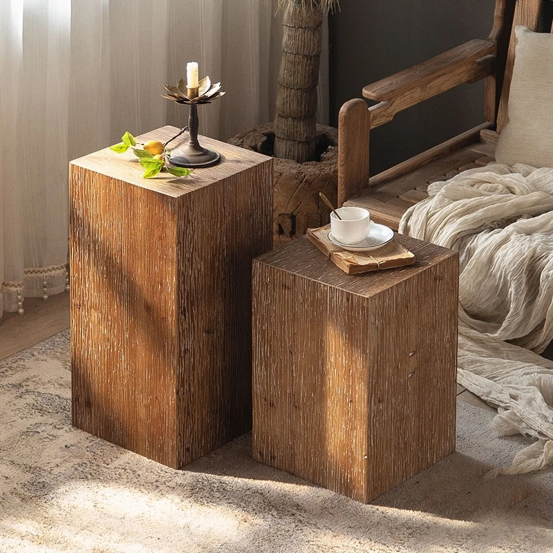 

Retro Square Coffee Table Vintage Side Desk Wooden Low Stool for Sofa Balcony Corner or Living Room Entryway