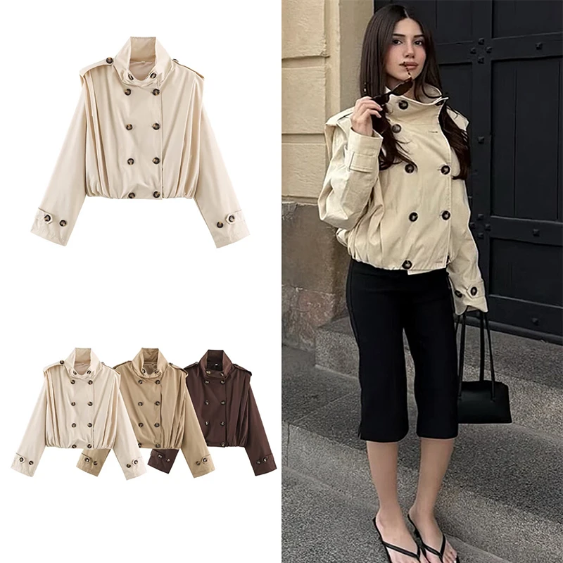 Guobioziy 2026 Fall Winter Vintage Military Style Coat Women Shoulder Epaulette Detail Cropped Jacket For Streetwear Fashion