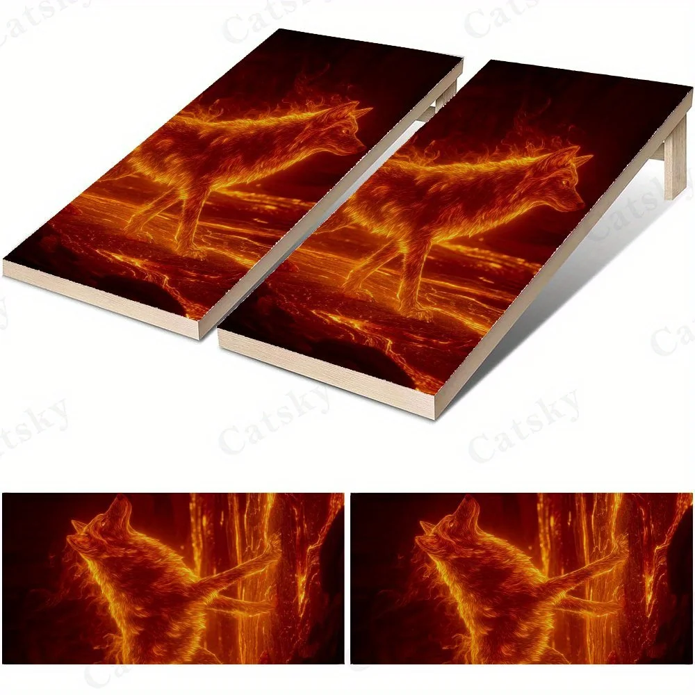 Flaming Wolf Fantasy 2D Flat Vinyl Sandboard Stickers - Bubble-Free, Easy Application, Waterproof, One-Step Renovation for Multi