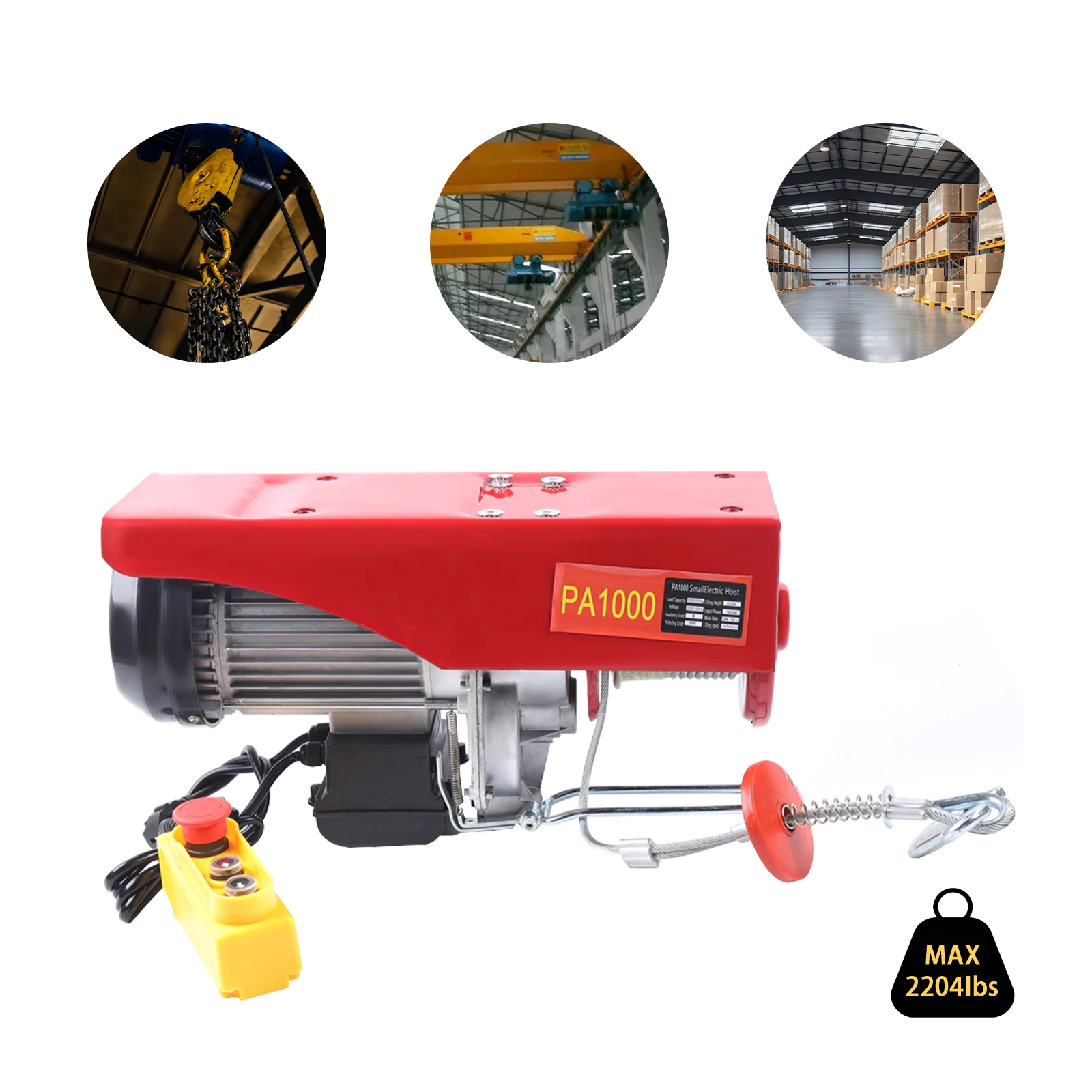 1800W Electric Wire Rope Winch, 500kg‑1000kg Load Capacity, Lifting Height 6‑12m