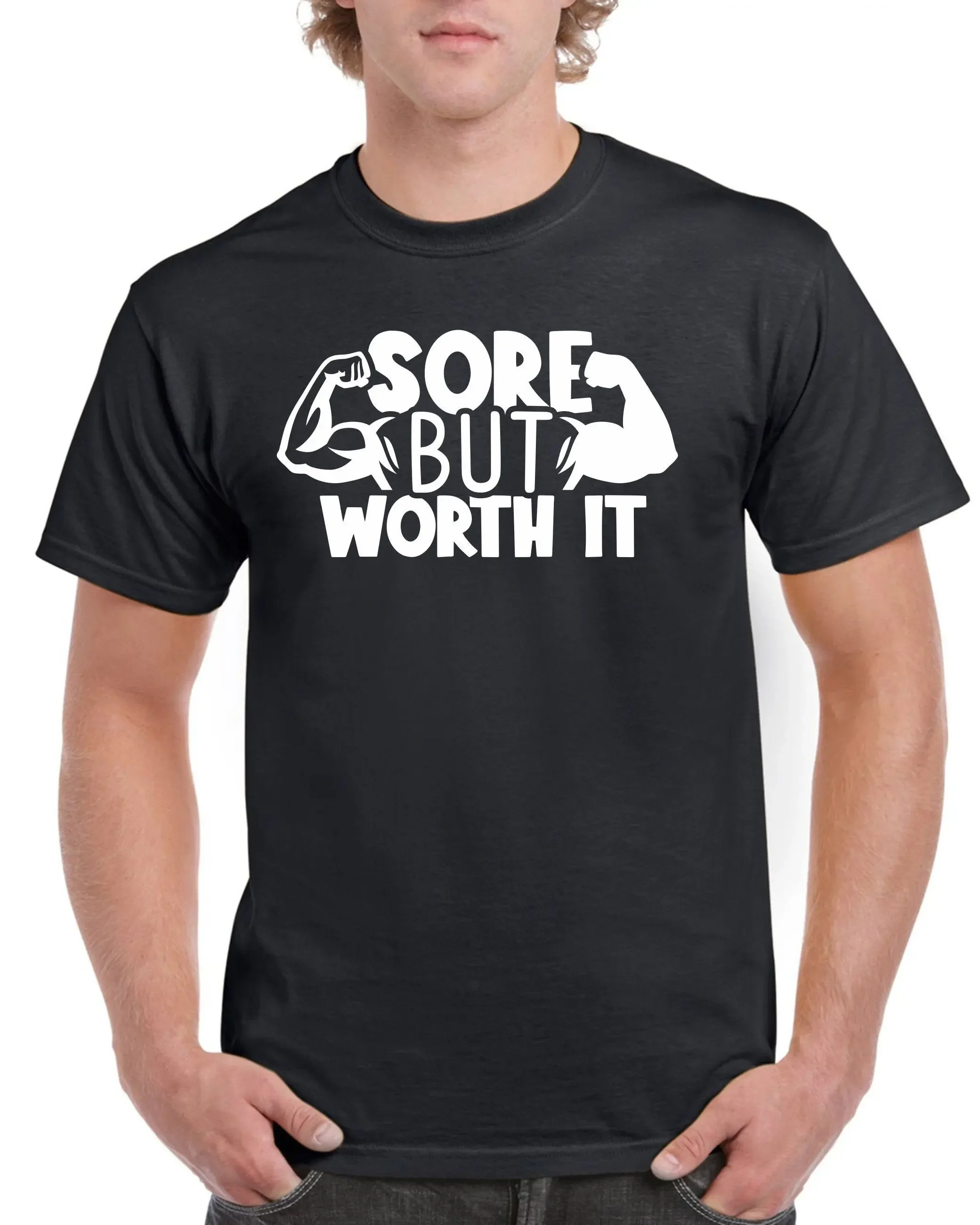 Camiseta de gimnasio para hombre, Top de entrenamiento divertido, levantamiento de pesas, Fitness, Sore But Worth It