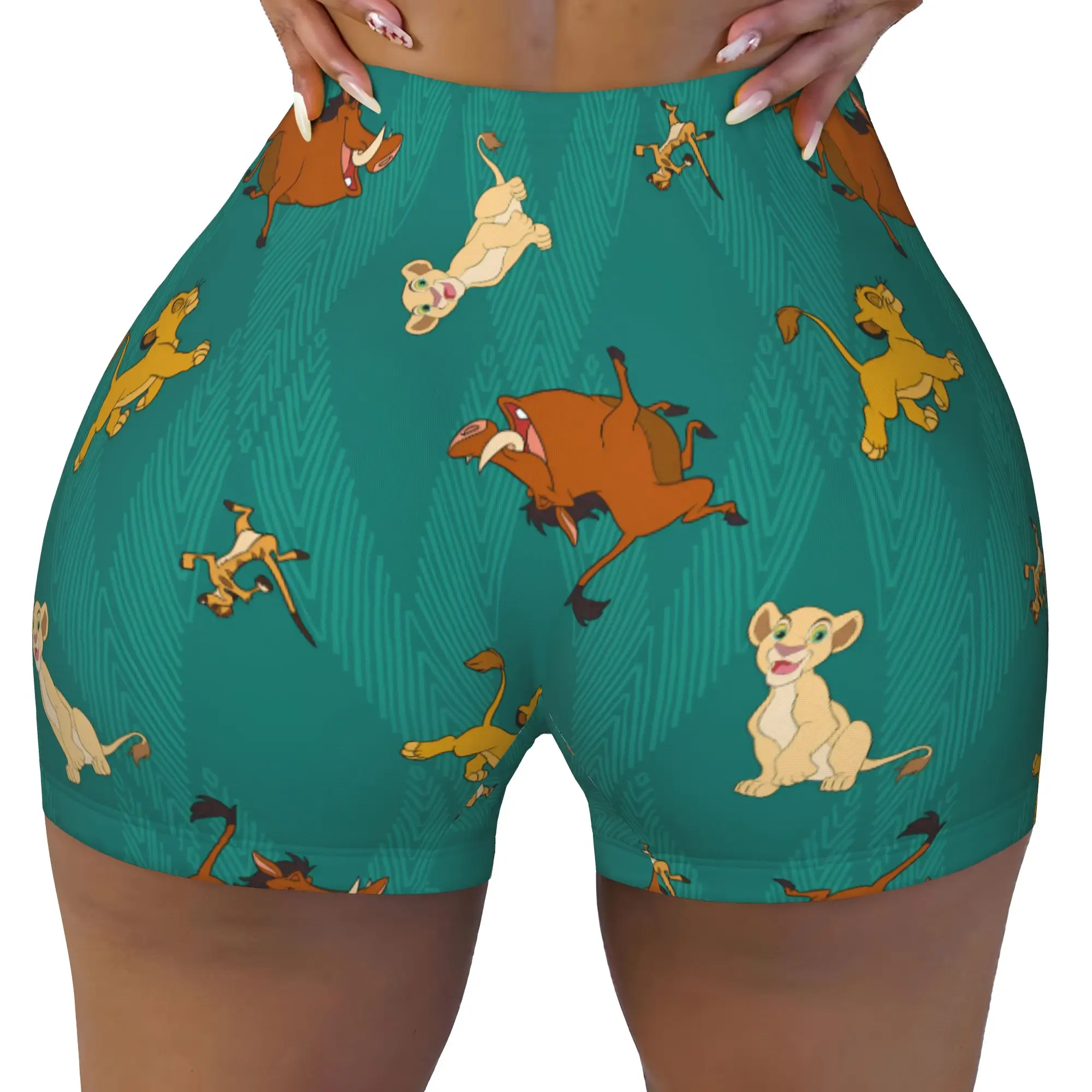 Custom Women's Liones Anime Kinges Workout Yoga Shorts Hakuna Matata Simba Athletic Gym Biker Running Shorts