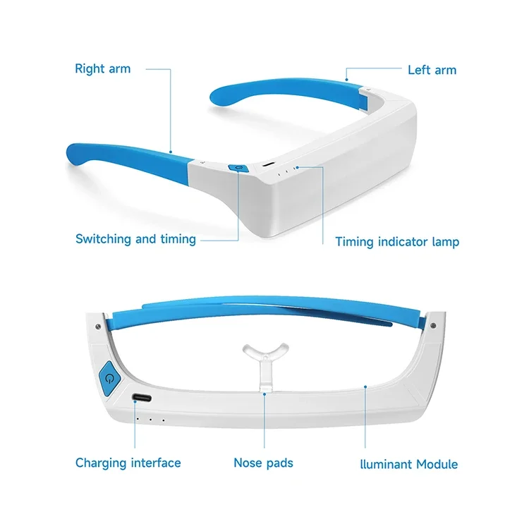 Led sad therapy glasses lamp built in Lithium battery daylight 10000 lux light therapy revhargeable