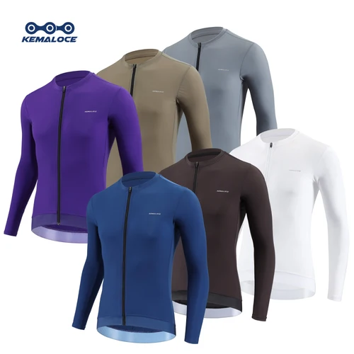 KEMALOCE ciclismo Jersey hombres manga larga 2025 otoño y primavera negro, púrpura y gris reflectante transpirable de gama alta bicicleta Jersey