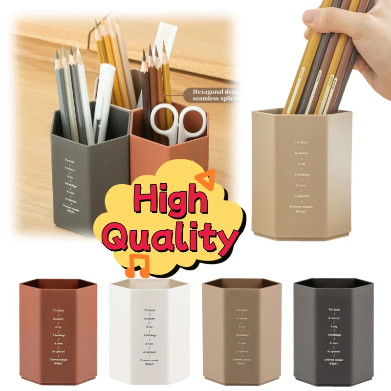 Square Plastic Hexagonal Large Capacity Pen Holder Desktop Storage Box Office Desktop Pen Holder School Office Stationery