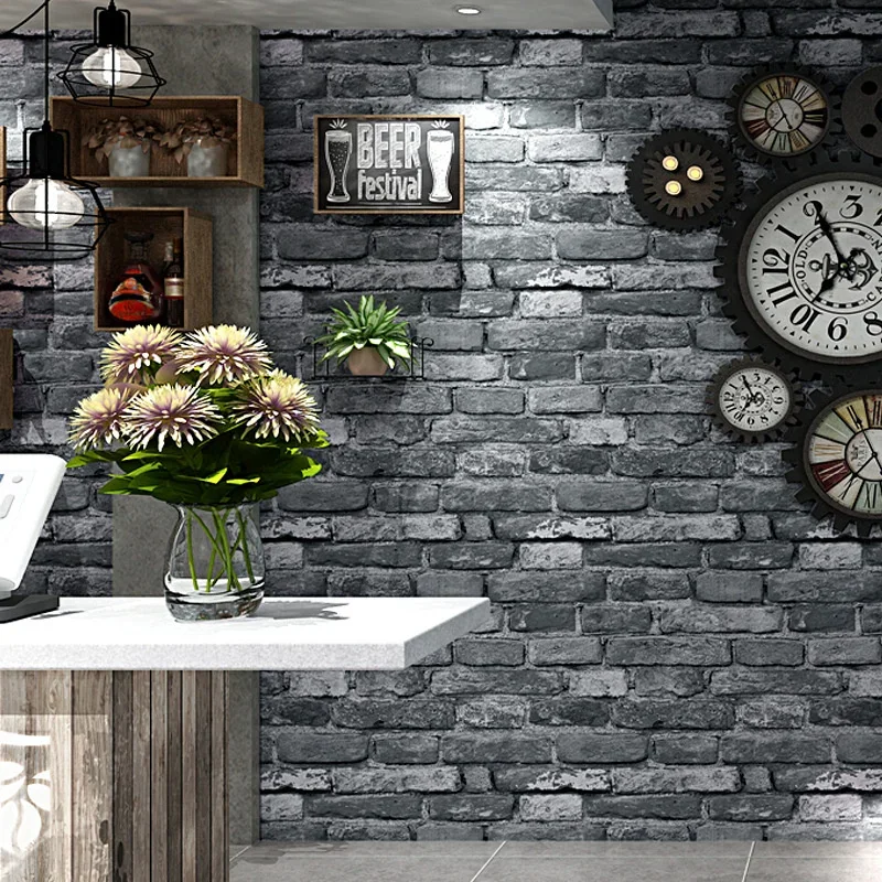 Nostalgic and vintage 3D three-dimensional brick pattern brick wallpaper bar coffee restaurant industrial style loft wallpaper