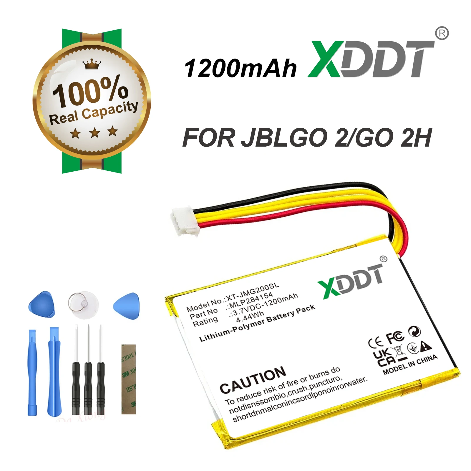XDDT Replacement Battery GO2/MLP284154 for JBL Go 2, Go2H 3.7V/1200mAh