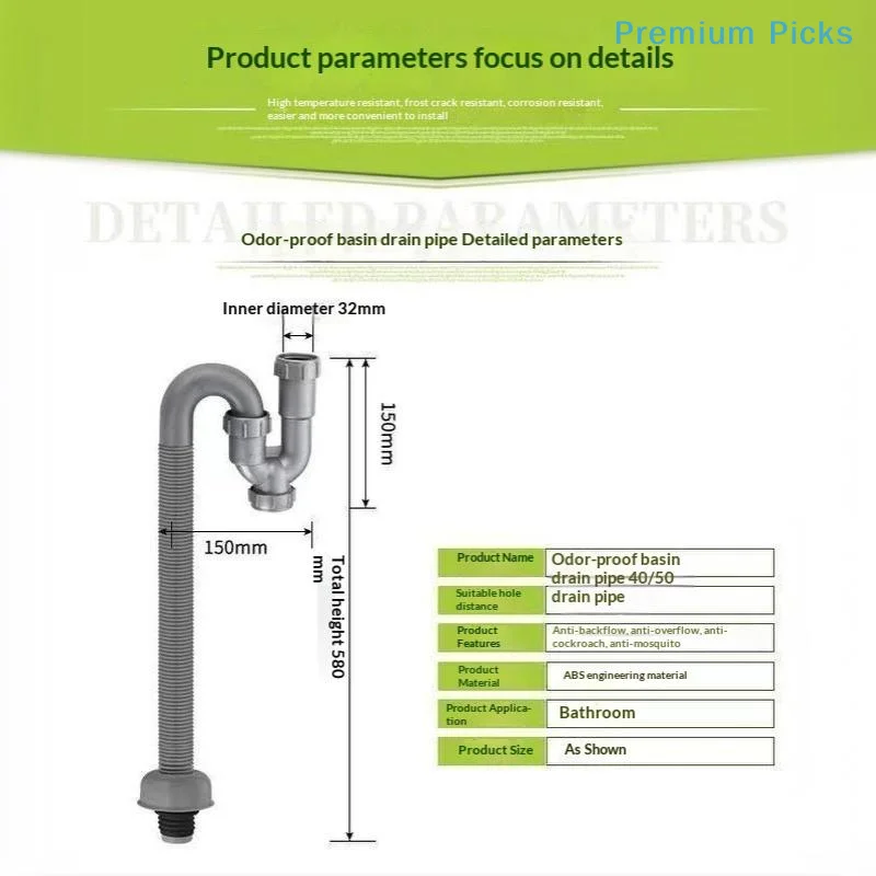 portableLavatory Sink Drain Flexible S-Trap Hose PP Anti-Odor Extended Leakproof Fitting for Kitchen Bathroom Plumbing Repair