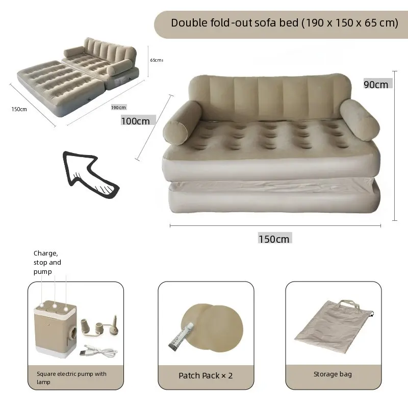 Outdoor Camping Folding Inflatable Sofa with High Backrest Auto Pump Thickened Flocked PVC Nap Sofa Bed for Home Living Room NEW