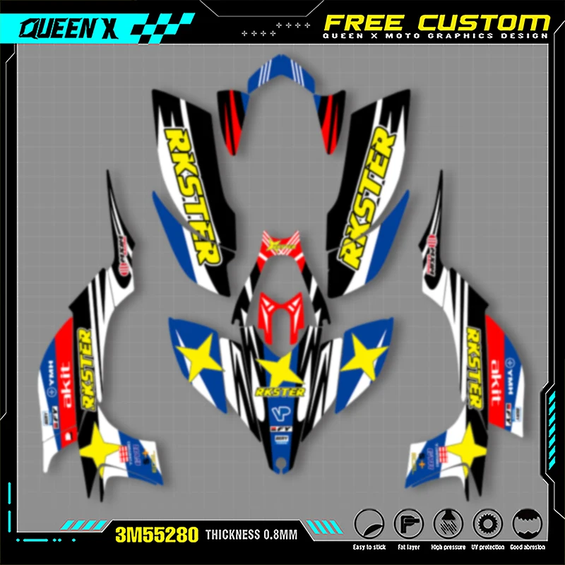 

Queen X MOTOR Custom Motorcycle Graphics Background Decal Stickers Kits For YAMAHA YFZ450R ATV 2004 2005 2006 2007 2008