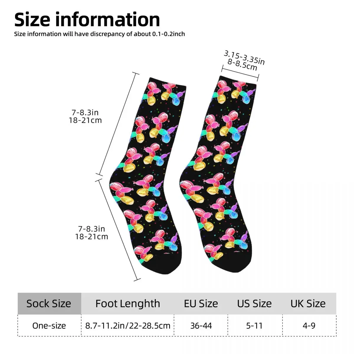 Watercolor Balloon Dogs On Black Unisex Winter Socks Hip Hop Happy Socks street style Crazy Sock