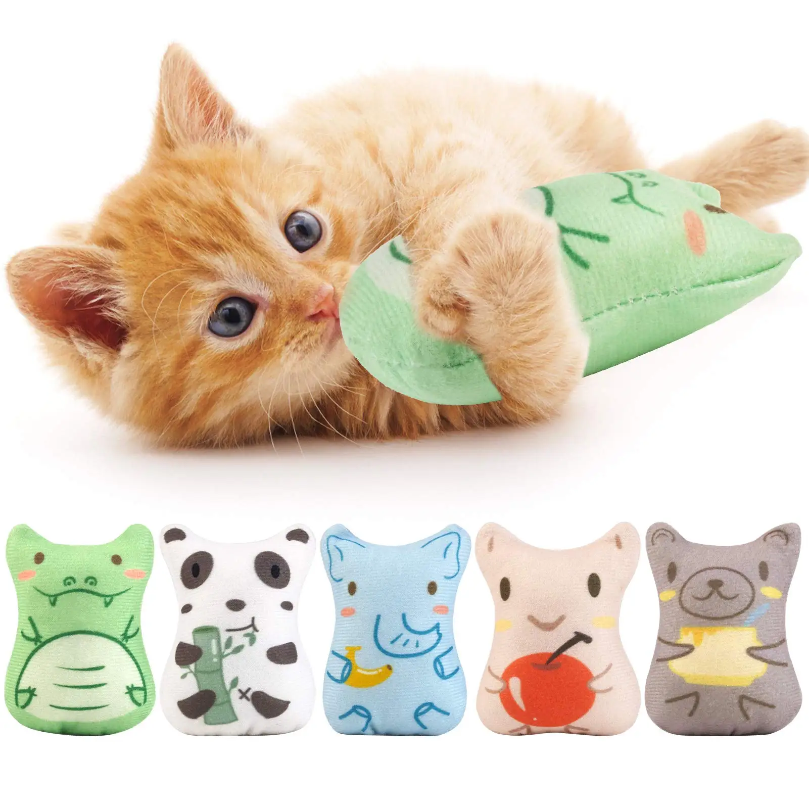 Dorakitten Catnip Toys for Indoor Cats - 5PCS Plush Cat Chew Toys Teething Interactive Catnip Filled Kitten Toy Soft Pet Toy