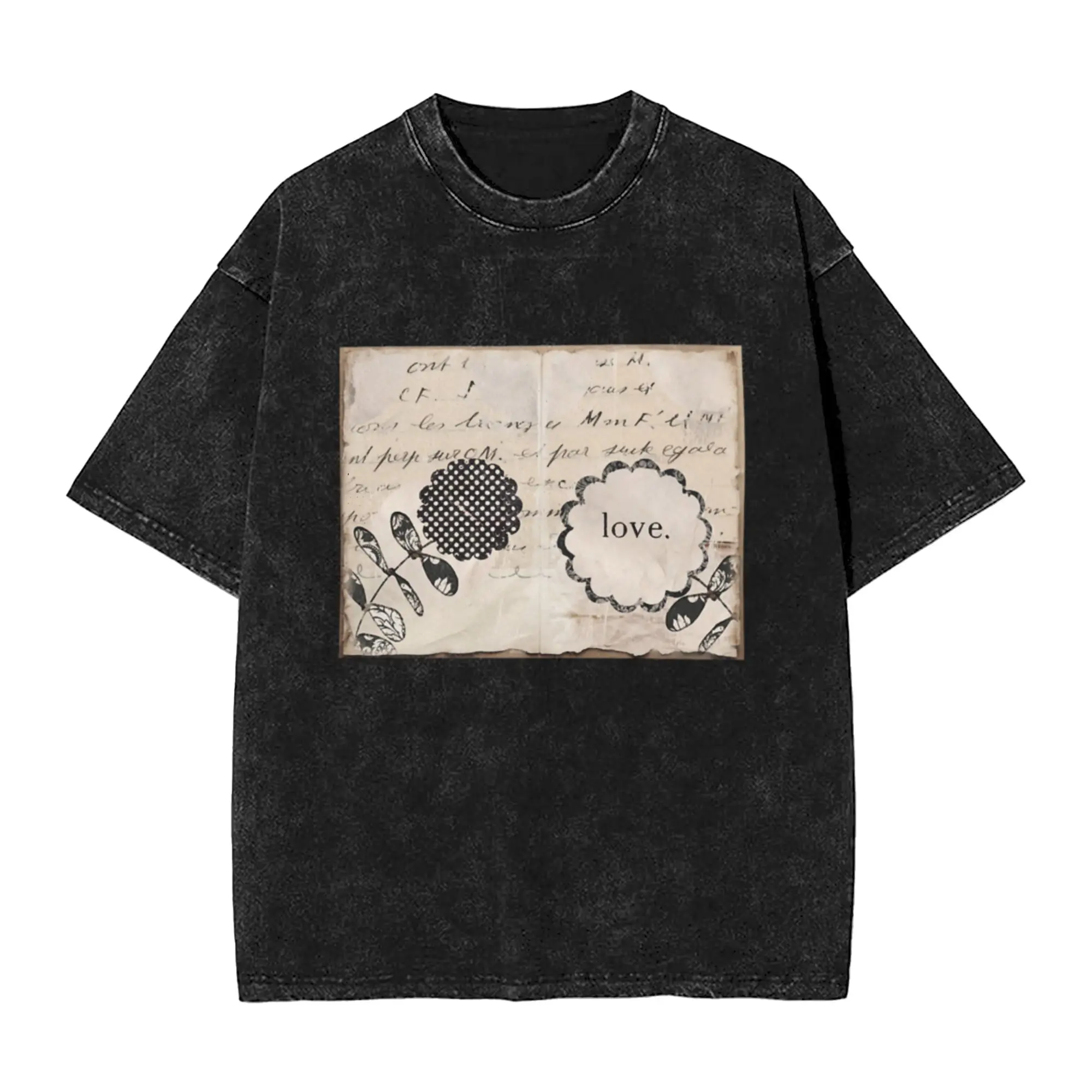 Black and Tan Layered Collage Junk Journal Page Unique Chic A Vintage Oversized Cotton T-Shirts