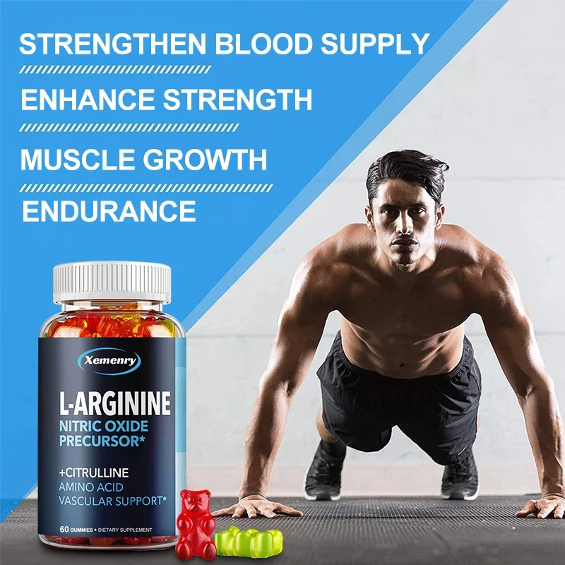 L-Arginine Gummies, Nitric Oxide Supplement - Promotes Muscle Growth and Enhances Endurance in Men