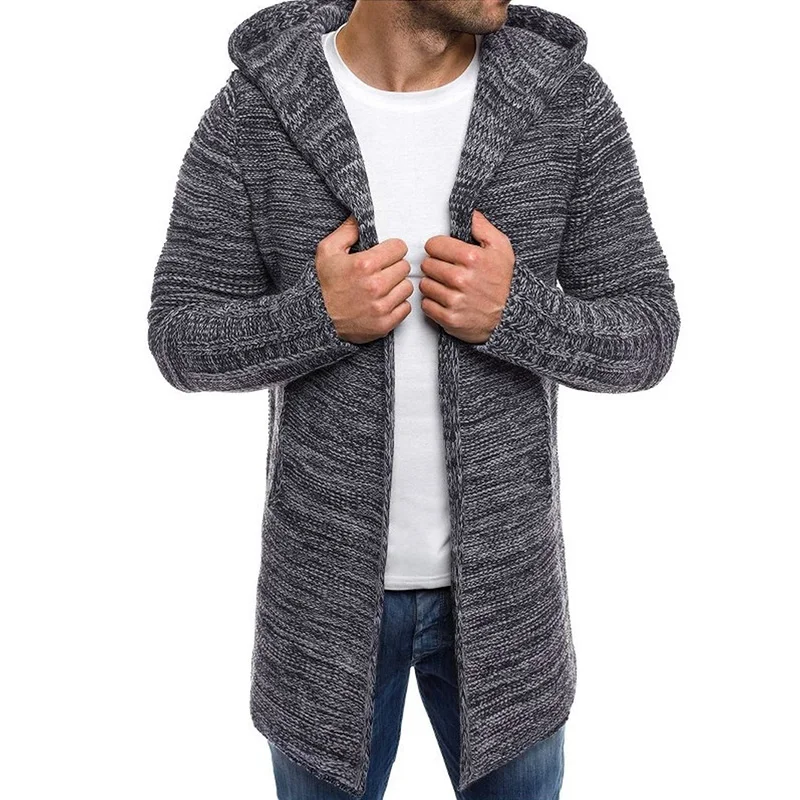 Jaquetas masculinas 2022 primavera outono nova moda masculina camisola floco de neve com capuz médio longo malha cardigan casacos outerwear dos homens