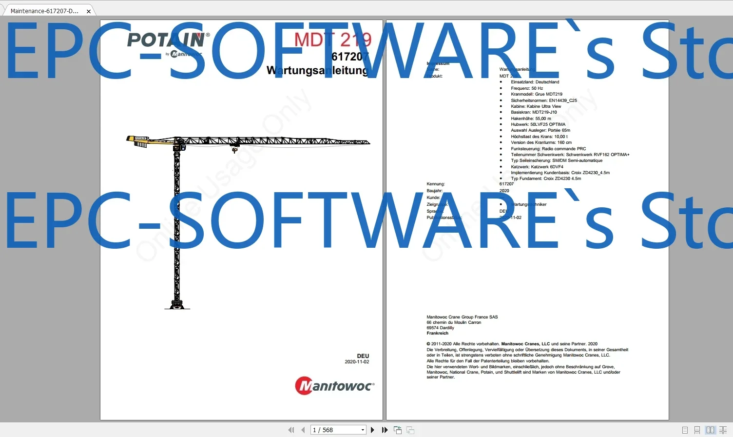 

EPC-SOFTWARE Manitowoc Potain Tower Cranes Все модели Обновленные 01.2021 Руководства DE PDF DVD
