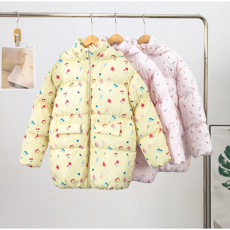 Women's Floral Print Hooded Puffer Jacket with Bow Decor Cute Oversized Winter Warm Coat Loose Casual Feminine Outerwear Fashion