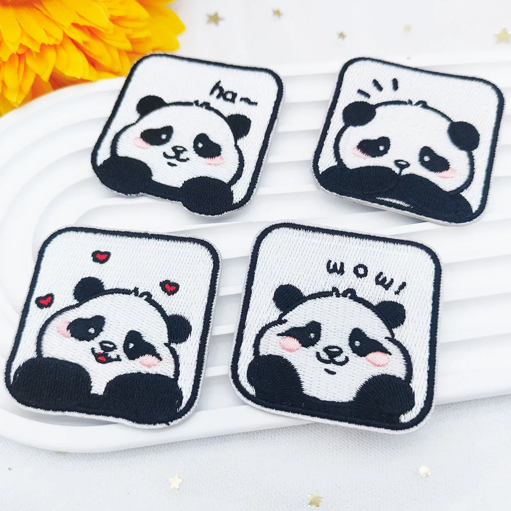 Cute Square Panda Embroidery Patch Iron-on Transfers For Clothing Scratch Patch DIY Applique Brooch Accessories Toppe Vestiti
