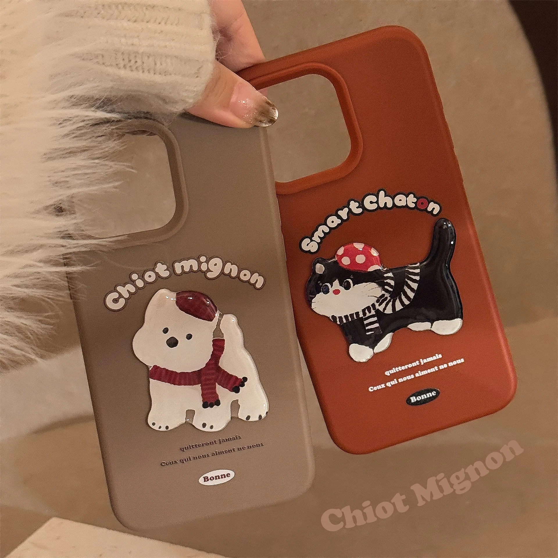 Autume winter couple cartoon puppy cat soft cover for iphone 15promax 14 16 13pro 14promax 15 13 12 11 pro max 12pro phone case