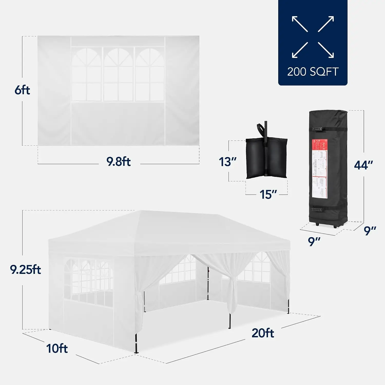 10x20 Party Tent, Heavy Duty Waterproof Large Outdoor Event Easy Pop Up Canopy Shelter w/Sidewalls, 1-Button Setup, Wheeled Case