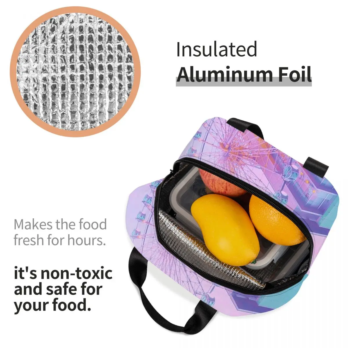 One Urban Ferris Wheel Pattern Insulated Lunch Bag for Kids School Cooler Thermal Food Box Tote Portable Lunch Boxes Container view 5
