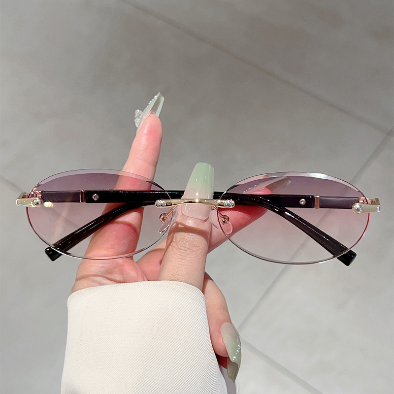  KAMMPT Rimless Oval Sunglasses Men 2024 New Fashion Gradient Multi-color Shades Women Trendy Luxury Design Outdoor Sun Glasses 