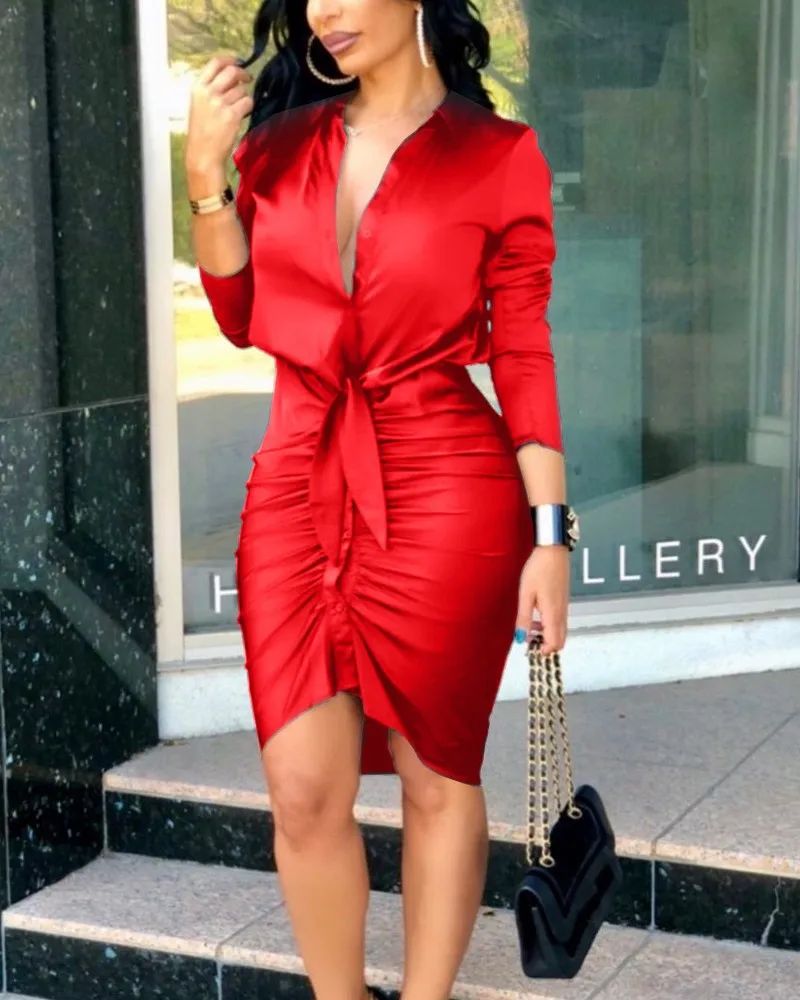 Women Sexy Deep V Neck Mini Dresses Ladies Long Sleeve Party Club Bodycon Dress