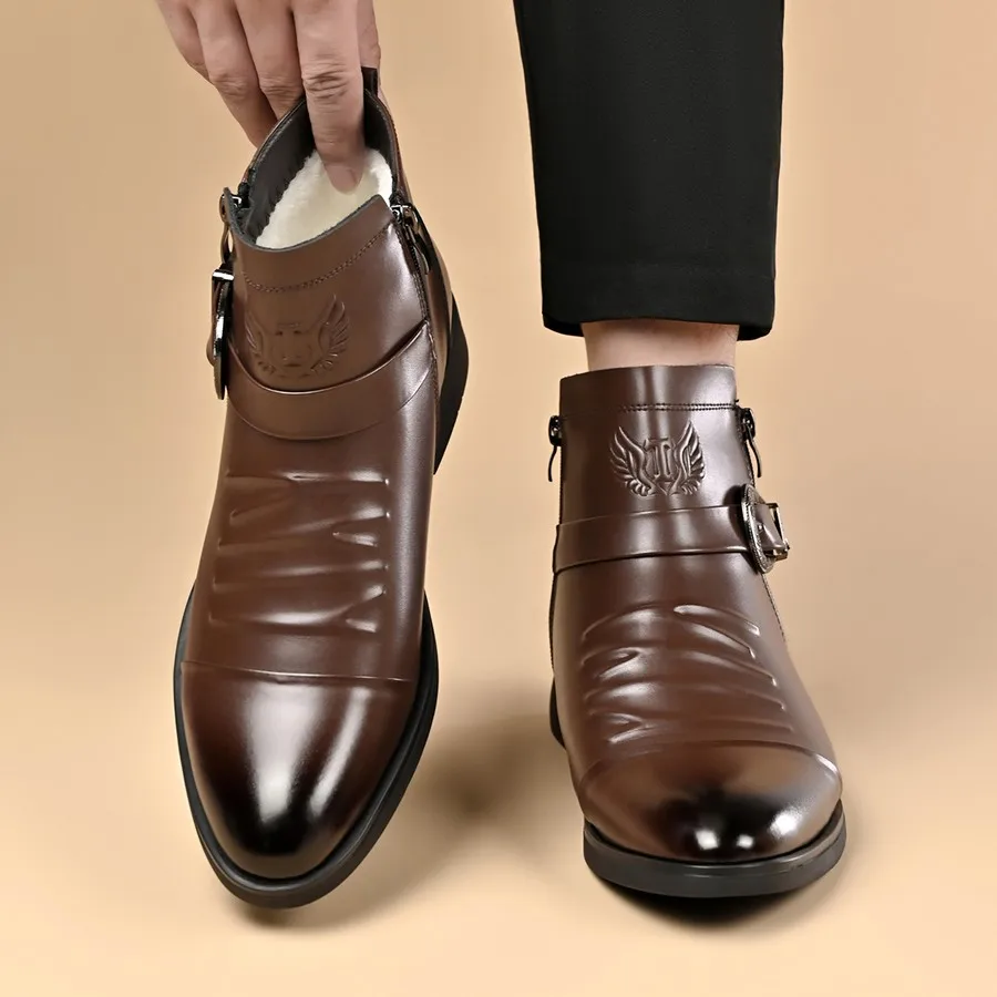 Herren PU-Stiefeletten mit seitlichem Reißverschluss, runder Zehenpartie, kurze Stiefel für den täglichen und lässigen Gebrauch – Detail 6