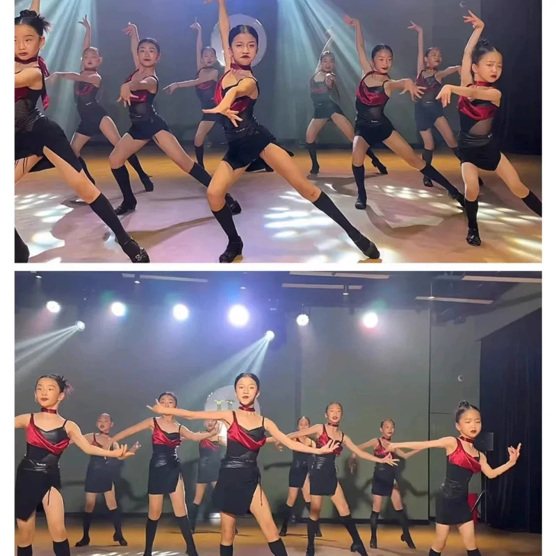 

Kids Professional Latin Dance Dress Girls Tango Salsa Samba Ballroom Dance Performance Stage Outfits Costume