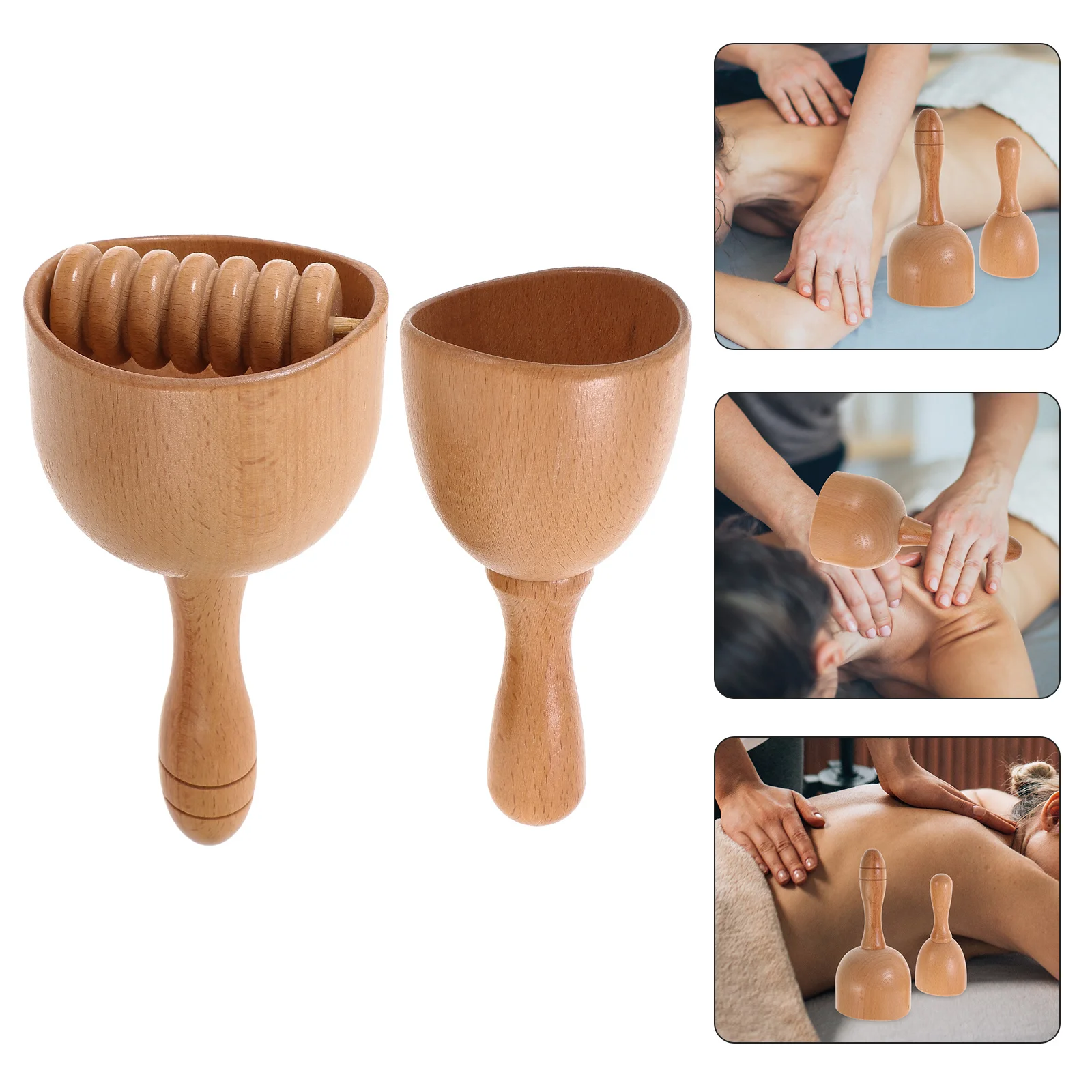 

2Pcs Handheld Wooden Massage Cup Body Roller Tool for Back Muscle Pain Relief Tissue Therapy Portable Compact Use