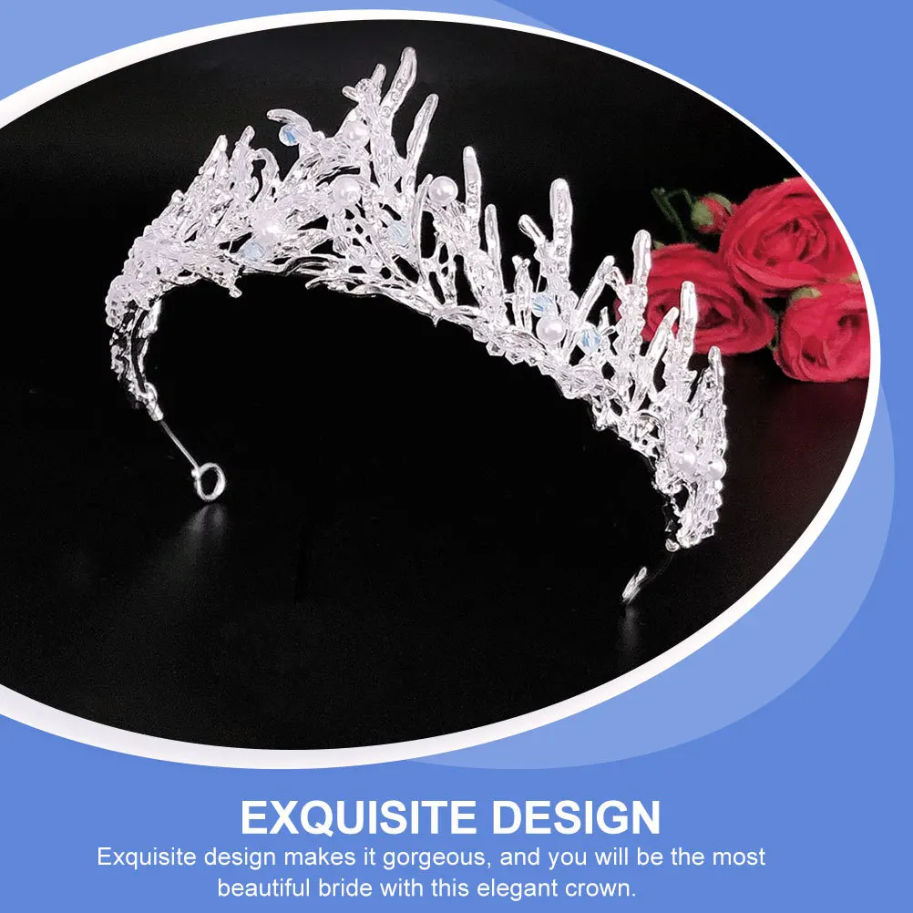1pc Crystal Beaded Crown Silver Elegant Bridal Headdress For Wedding Hair Decor Women Girls Birthday Party Rhinestone Crown