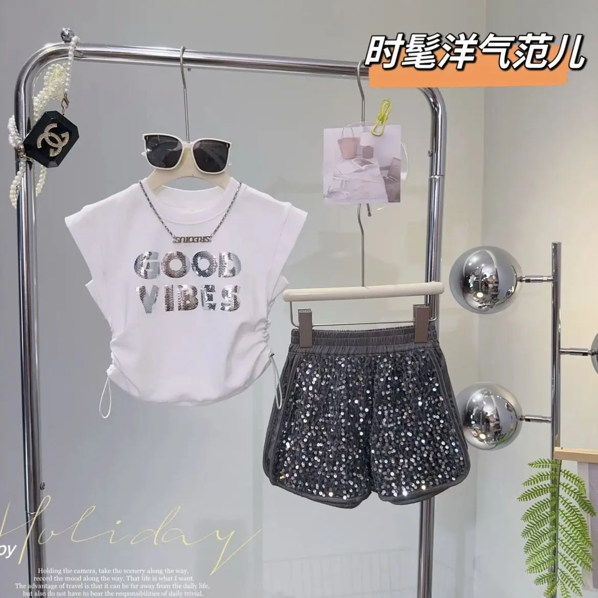 New Baby Girls Summer Fashion  Sets,  Letter  T-shirt + Sequined Shorts   Princess Casual Suits  2-10T