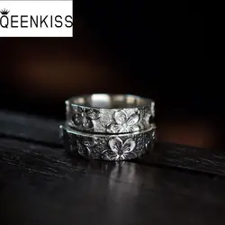 QEENKISS 925 Sterling Silver Ring for Women Vintage Adjustable Sakura Flower Ring Fine Jewelries Wholesale Party Gift RG6686